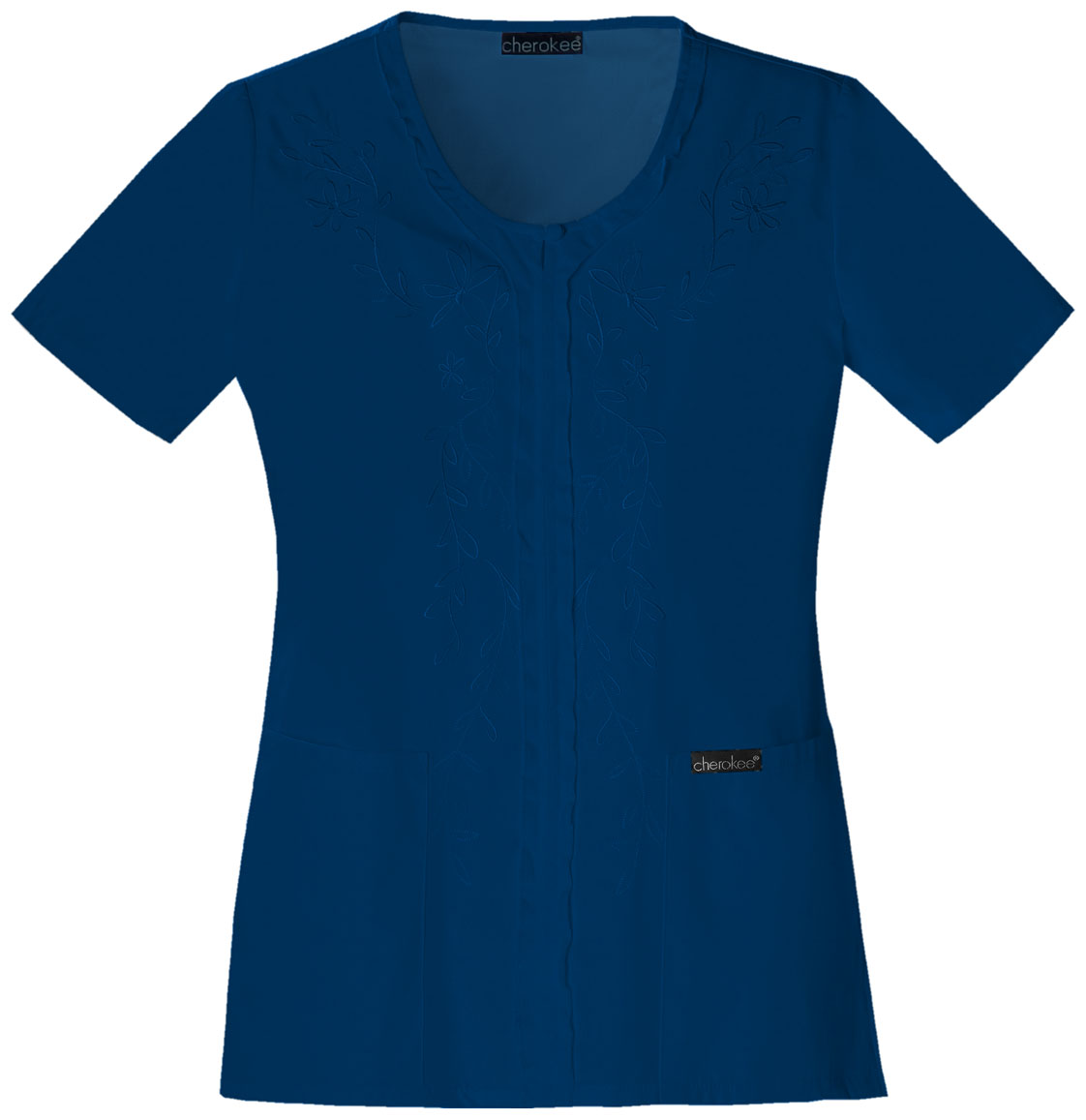 Cherokee Fashion Solids V-Neck Embroidred Top