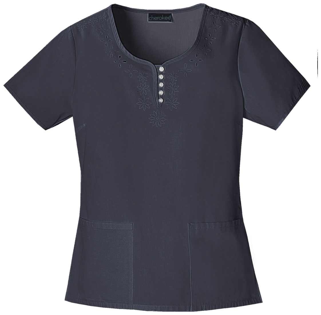 Cherokee Fashion Solids Round Neck Embroidred Top