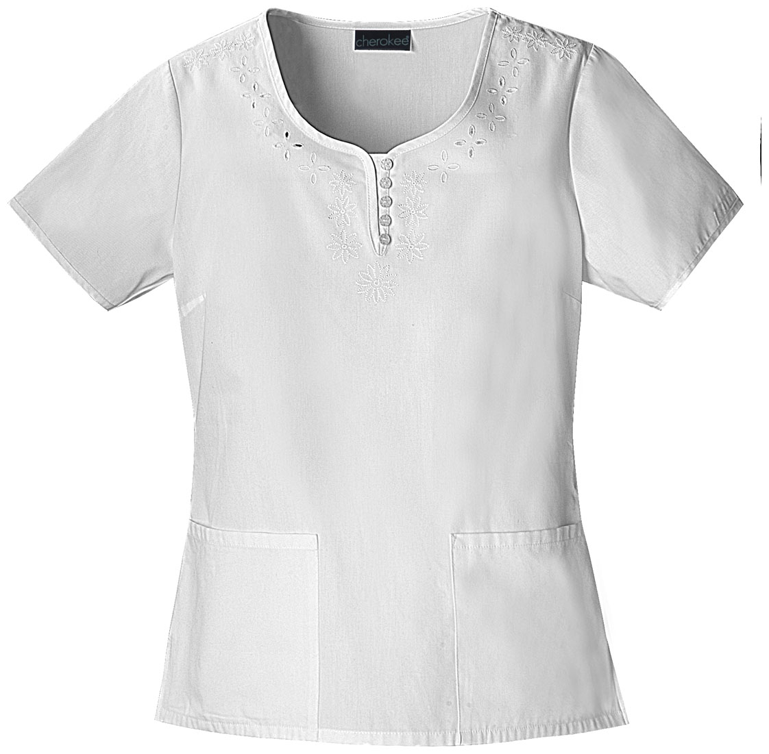 Cherokee Fashion Solids Round Neck Embroidred Top