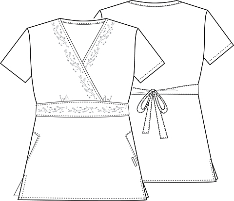 Cherokee Fashion Whites Mock Wrap Embroidered Top