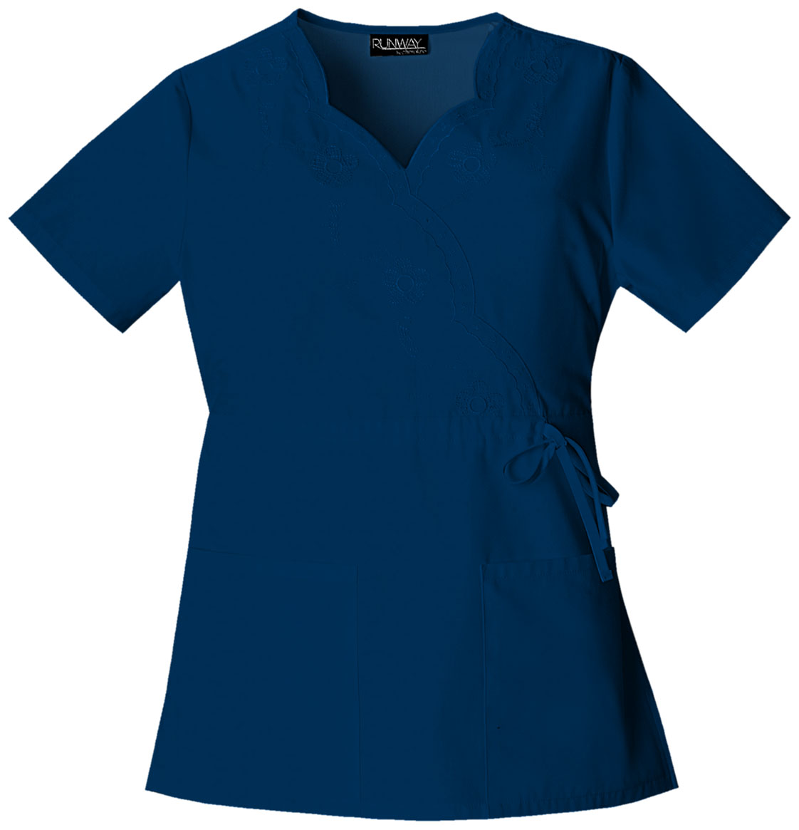 Cherokee Fashion Solids Mock Wrap Embroidered Top