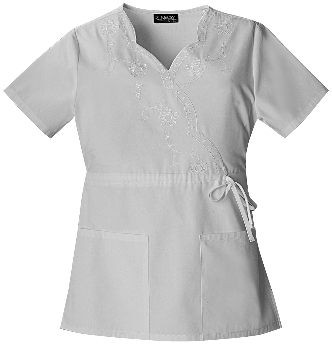 Cherokee Fashion Solids Mock Wrap Embroidered Top