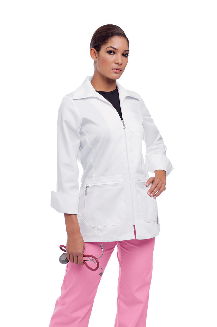 Zip front lab coat discount
