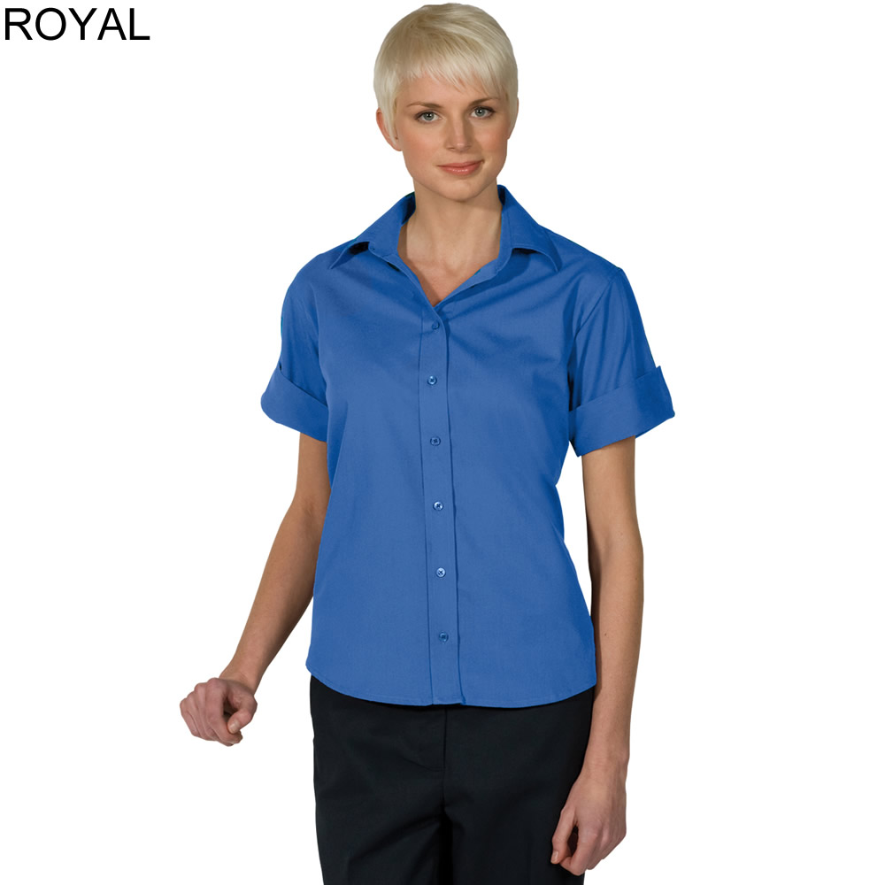 Edward's Women's Short Sleeve Open Neck Poplin Blouse